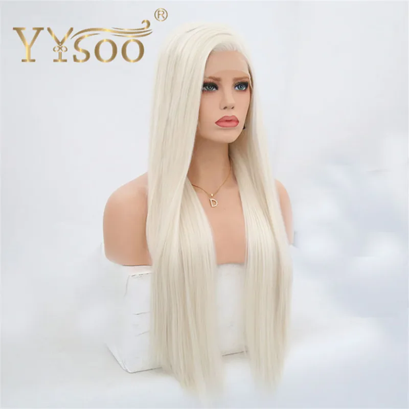 YYsoo 13x4#60 синтетические светлые парики на кружеве бесклеевые длинные прямые белые парики для женщин естественный вид парик на шнурке для женщин