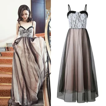 

2020 Women Chiffon Lace Patchwork Strap Sexy Dress For Party Evening Wear