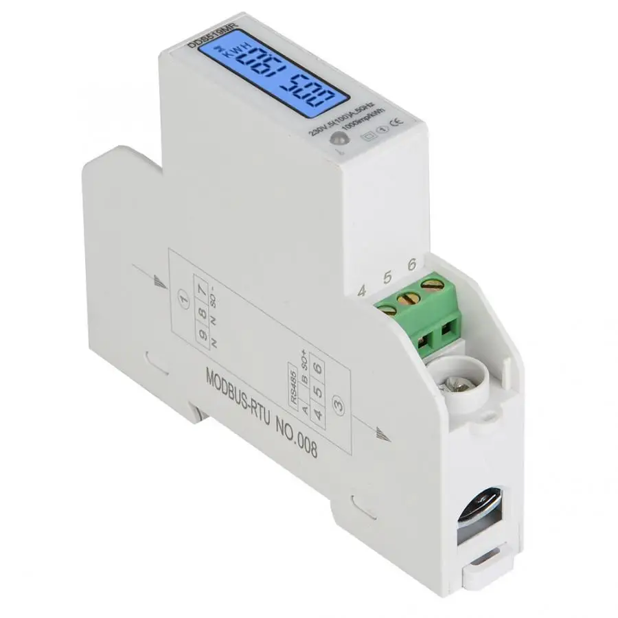 Single-Phase Energy Meter Electric Meter DDS519MR Muilt-Functional 230V AC 1P Power Meter 35mm DIN-rail KWH Meter with RS485 Modbus