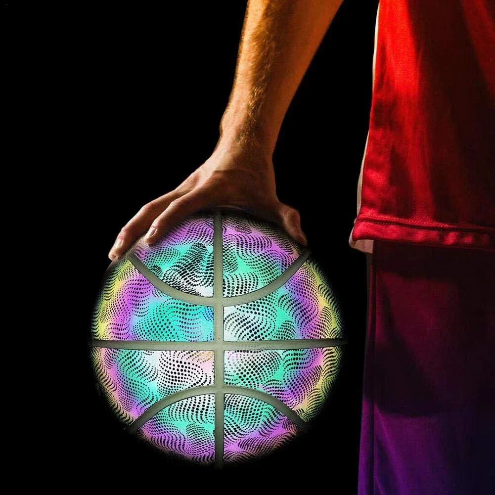 Удивительный голографический светящийся светоотражающий баскетбольный мяч 7 светоотражающий баскетбольный тренировочный смузи скользкий светящийся баскетбольный мяч