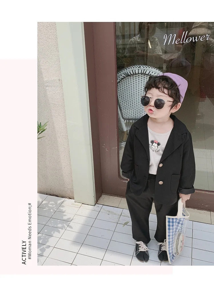 Модный однотонный костюм в Корейском стиле для мальчиков, комплект из 2 предметов для детей 1-6 лет, 3 цвета, модное пальто+ штаны