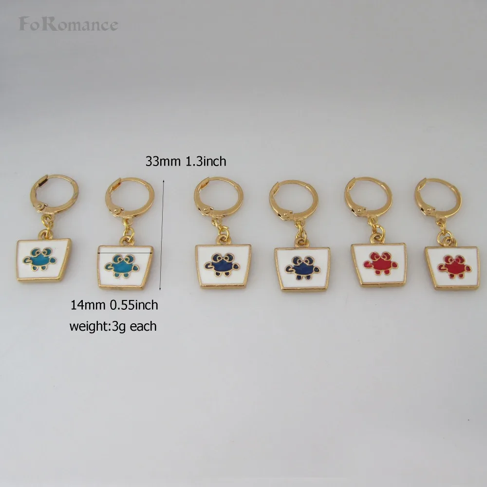 Foromance YELLOW GOLD GP DANGLE CRAB PICTURE Cancer constellation Trapezoid SHAPED 1.3 INCH LONG EARRING GREEN BLUE RED | Украшения и