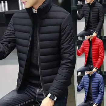 

Men's coat Winter Solid Color Jackests Warm long sleeve stand collar cotton business casual zipper warm cotton