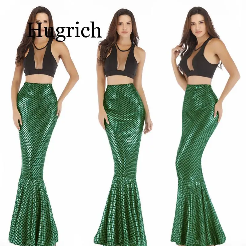 Women's Long Mermaid Maxi Skirt High Waisted Stretch Slim  Elastic Bodycon Shiny Fish Scale Printed Trumpet Ankle-Length S-XXL ваза интерьерная scale fish 70 см