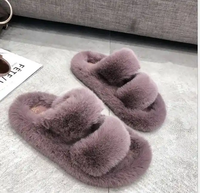 fuzzy slip on shoes