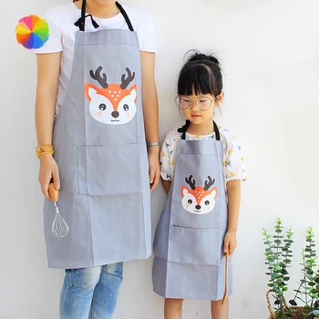 

1pc Sweet Animal Apron Kitchen Gray Color With Bag For Adults Children Waterproof Cotton Linen ShortsCY