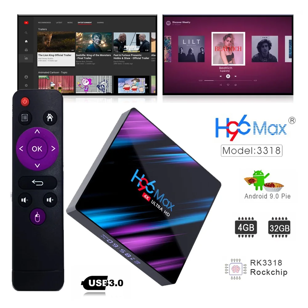 

Smart-Tv-Box H96MAX Voice-Assistant Youtube Max-Rk3318 3D Tv-Box Android-Box Wifi Google Play Max-Rockchip Bluetooth-4.0 64GB
