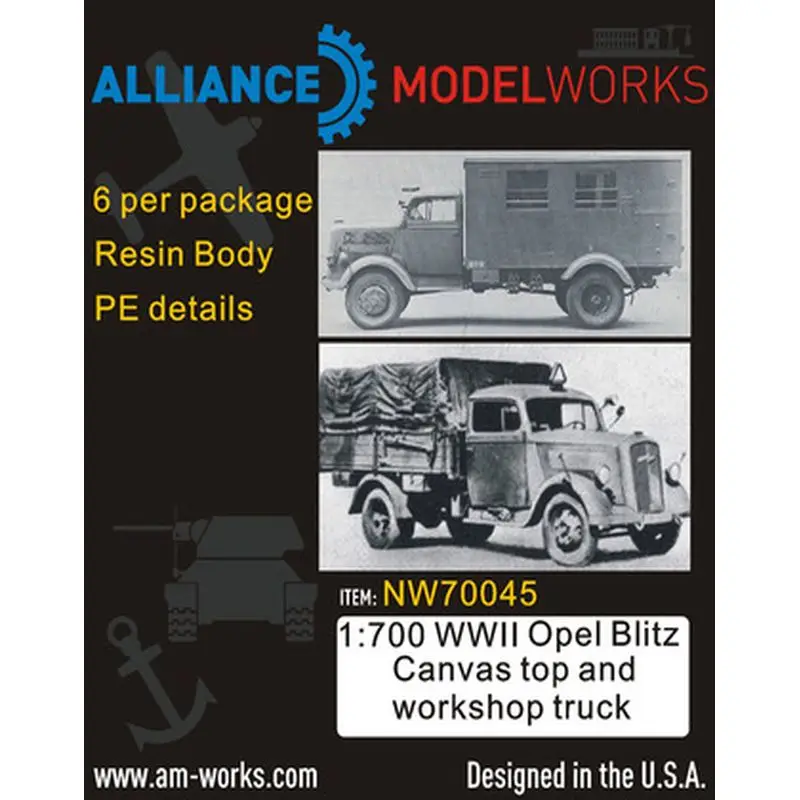

AM-WORKS NW70045 1/700 WWII German Opel Blitz Canvas Top & Workshop Truck (6pcs) - Upgrade Detail Set