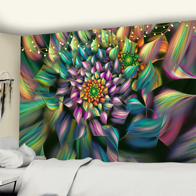Colourful Indian Mandala Psychedelic Flower Tapestry