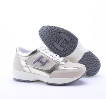 

Hogan Vulcanized Shoes Women's Silver Suede Sneakers Fashion Sports Walking Increased Platform Shoes