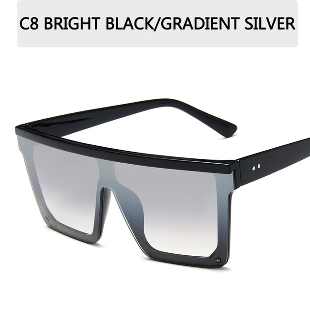 2022 Oversized Sunglasses Women Big Frame Square Flat Top Rivet Gradient Lens Sun Glasses Female Men Vintage Mirror Shades UV400 C8
