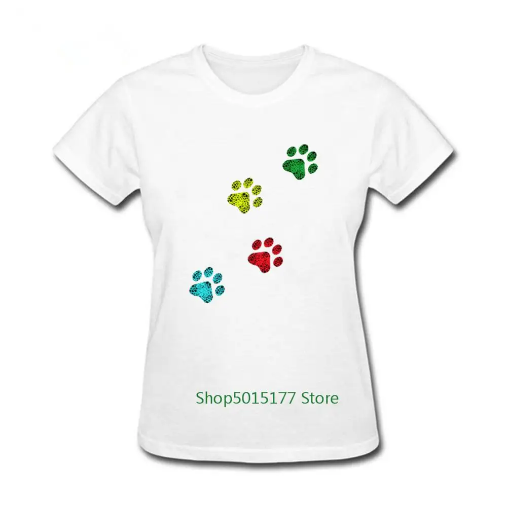 Новинка женская футболка с цветным принтом в виде кошачьих лап хлопковая