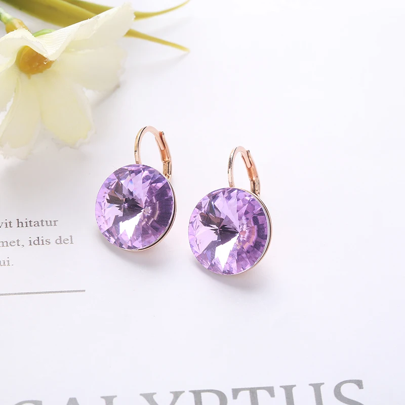 Drop earrings crystal earrings round stones drop 14mm Austrian Rivoli Crystals for women New Year Christmas gifts