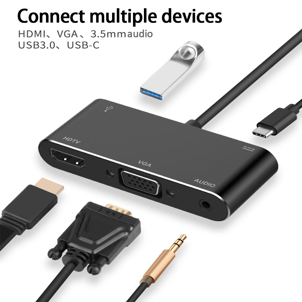 Type-C к VGA HDMI USB3.0 USB-C зарядка PD концентратор с 3,5 аудио адаптер для Macbook Xiaomi Airbook Galaxy S8 huawei P20