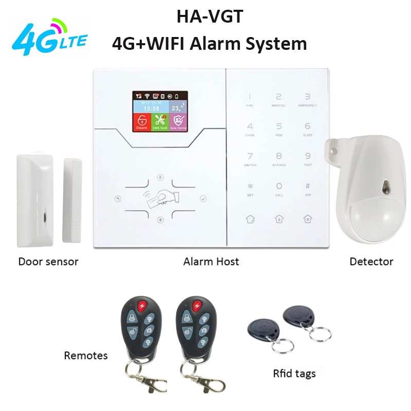 HA-VGT 4G WIFI Alarm System Home Burglar Intruder APP Control SMS Alert 4G Apartment House Security Alarm