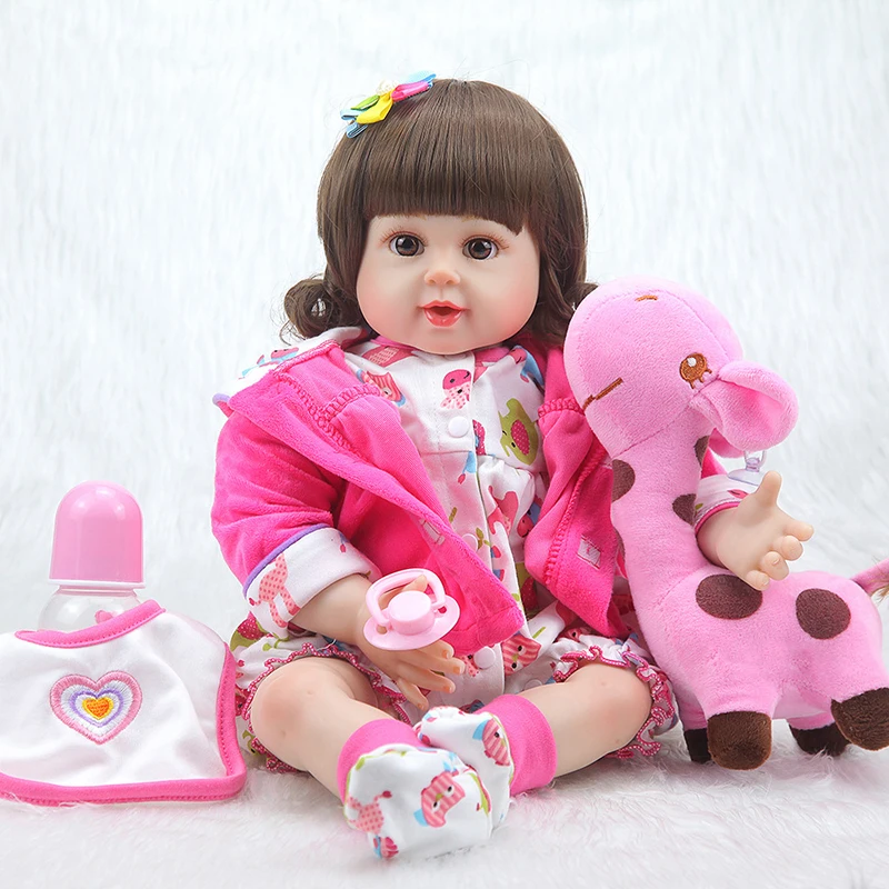 55 см Reborn Baby Doll игрушка мягкий силиконовый милый розовый олень ткань тело Кудри волосы реалистичные Новорожденные Кукла Малыш Дети подарок