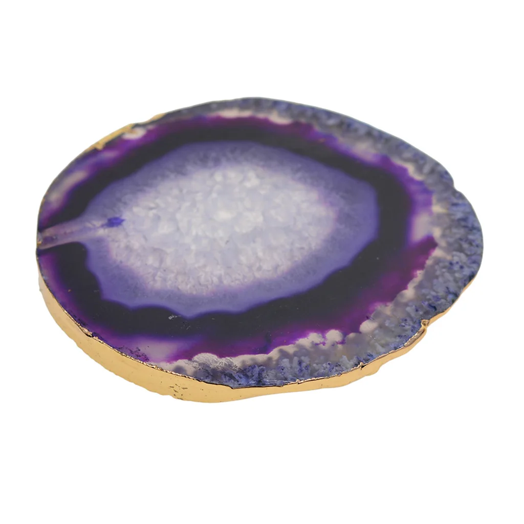 Natural Sliced Dyed Agate Slices Crystal Slice Coaster with Gold Edge for Home Decoration Designs DIY Jewelry Making Pendant