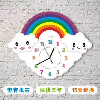 

Cartoon Rainbow Wall Clock Big Cute Bedroom Silent Wall Clocks Children Room Reloj Pared Madera Home Decoration DD55WC