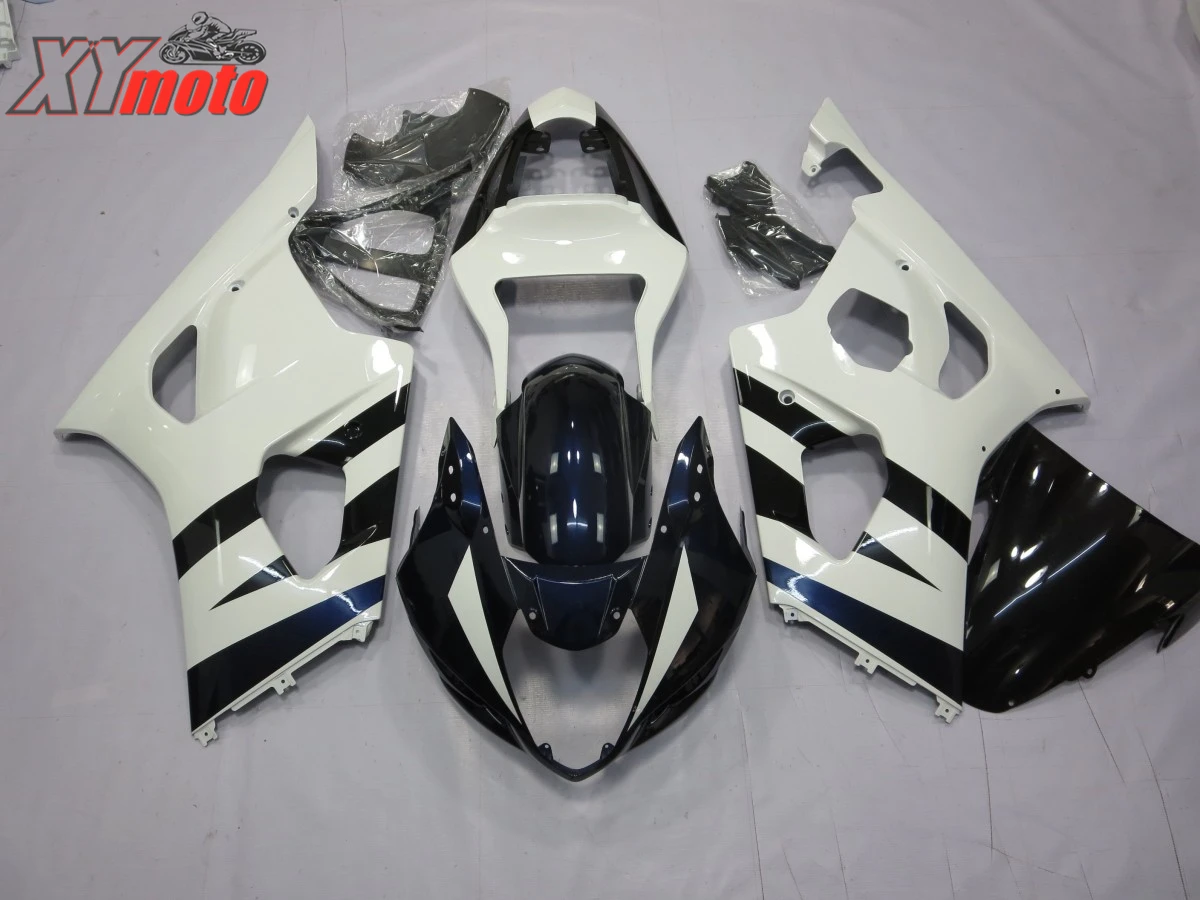 

Motorcycle Fairing Kit For Suzuki GSXR1000 K3 03 04 Injection ABS Fairings GSXR 1000 K3 2003 2004 White and Deep Blue Bodyworks