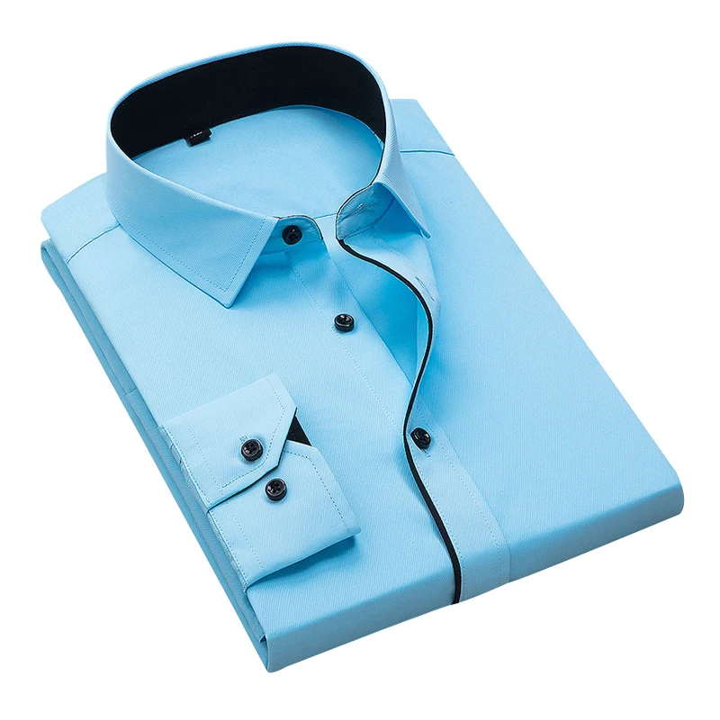 Men Casual Dress Shirts Long Sleeved Slim Fit White Work