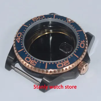 

Solid 40mm blue ceramic bezel sapphire pvd coated stainless watch case fit ETA 2836 Miyota 8215 821A automatic movement