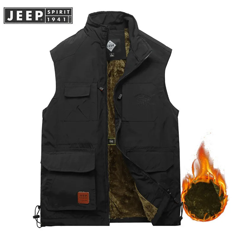 Бренд JEEP SPIRIT, осенне-зимний жилет для мужчин, Повседневный, флис, шерсть, подкладка, ветровка, теплый жилет для мужчин с множеством карманов, плюс M-6XL