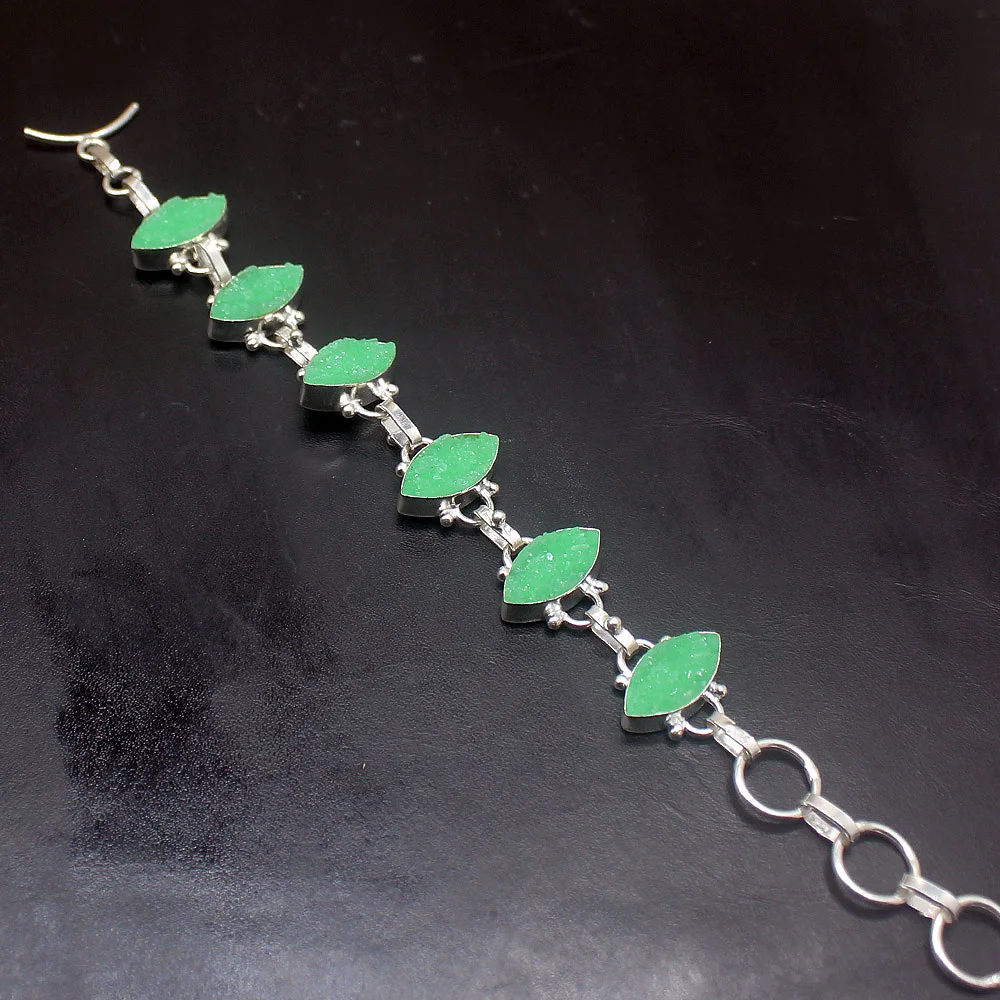 Gemstonefactory Jewelry Big Promotion Single Unique 925 Silver Sparkling Green Titanium Women Bracelet 20cm 20210152