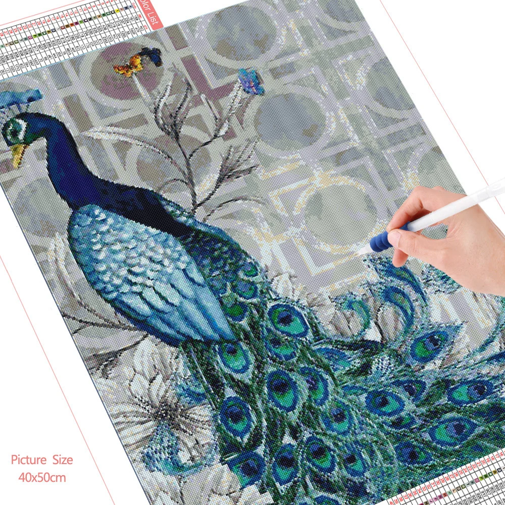 HUACAN 5D Diamond Painting Peacock Animal Embroidery Full Drill Square Home Decoration Handcraft Kit Art