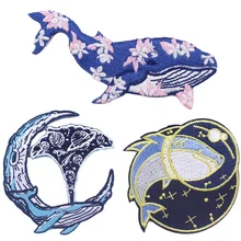 

5PCS Prajna Cartoon Whale Embroidered Patches On Clothes Applique Iron On Patches For Clothing Stickers Cartoon Patch Badges