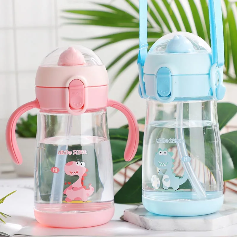 

Dinosaur Baby Bottle Infant Newborn Children Learn Feeding Drinking Bottle Kids Straw Juice Water Bottles w Handle & Sling 350ml