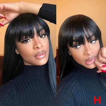 

Beeos Straight With Bang High Ratio 180% 13*6 Deep Part Lace Front Human Hair Wigs Natural Color Brazilian Remy Hair 8-26 inches