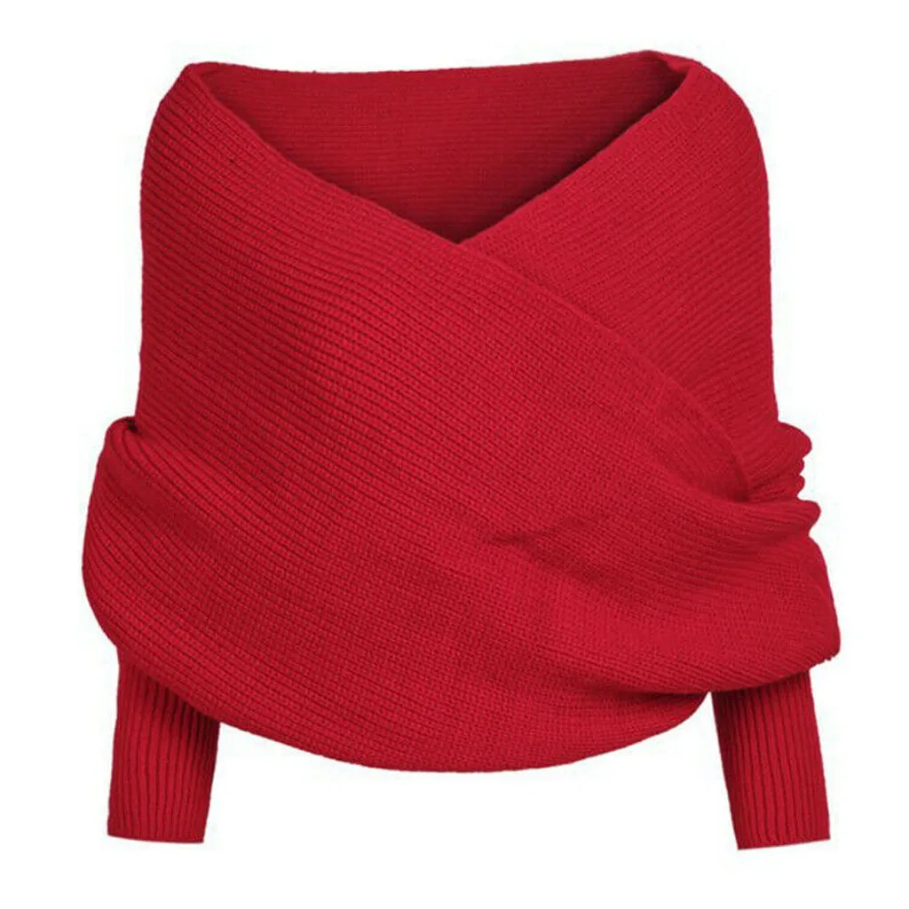 

Women Solid Color Wrap with Secret Scarf Female Sleeve Crochet Knit Long Soft Winter Shawl Lady Shrugs Knitted Blanket Scarf