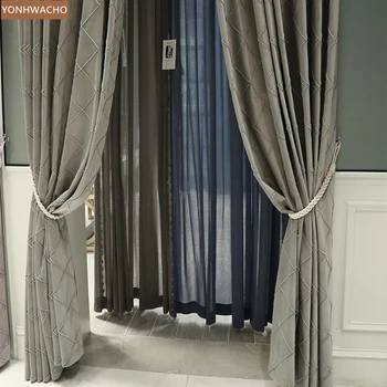 

Custom curtain Light luxury post-modern Nordic mink velvet shading high-class grey cloth blackout curtain tulle panel C248