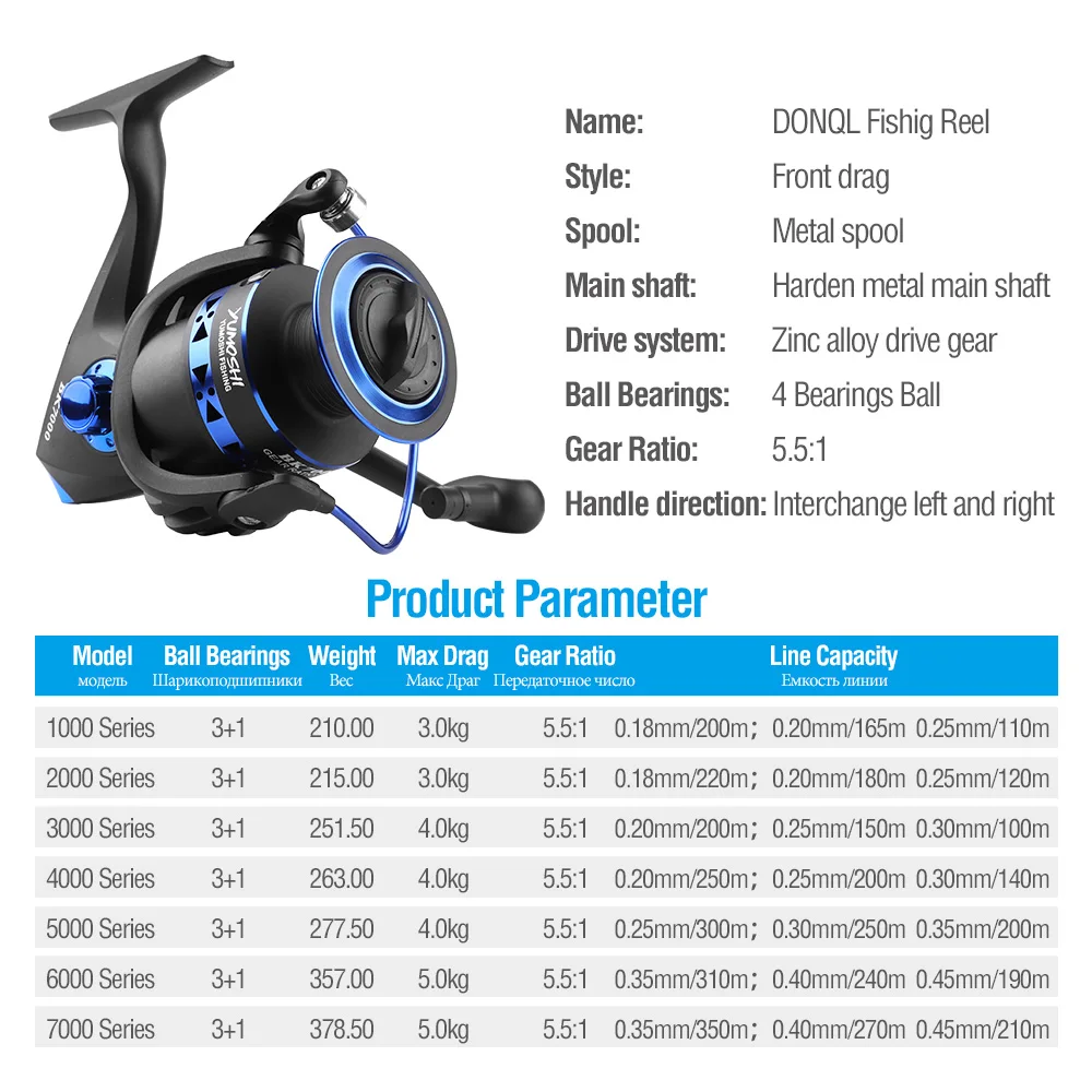 DONQL Saltwater Fishing Reel Spinning High Speed 5.5.1 3+1 Ball Bearing Fish Line Reels Carp Fishing Wheel 1000-7000 Series Tool001 (2)
