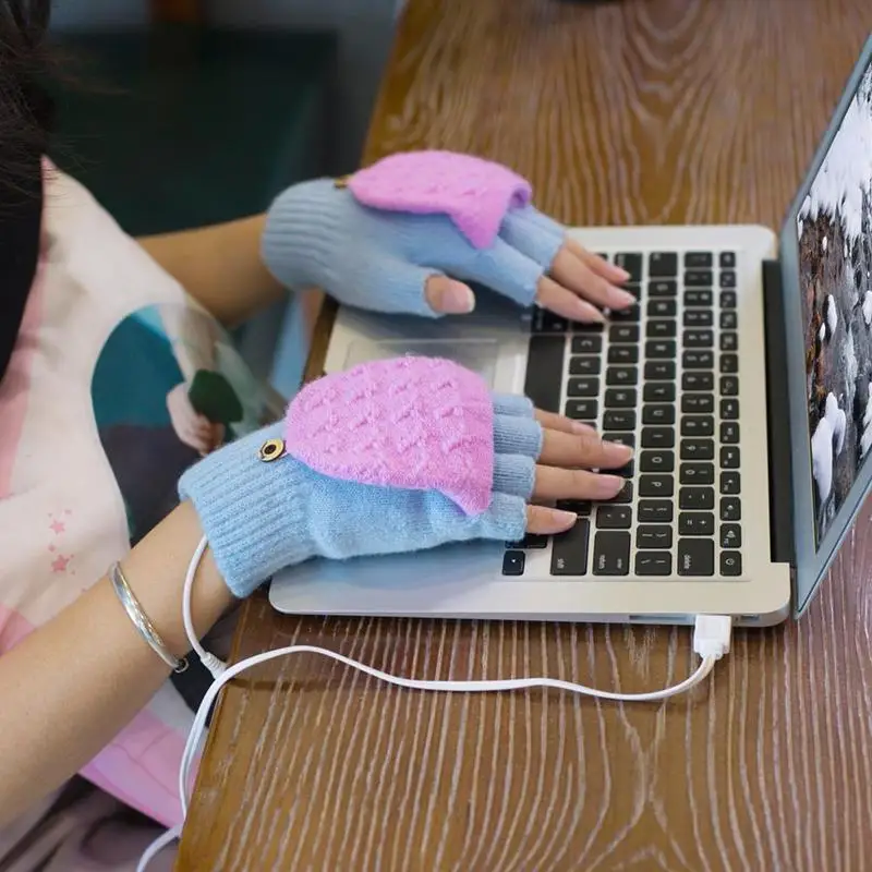 Warm Gloves Half-Fingerless Mittens Winter Laptop Wool