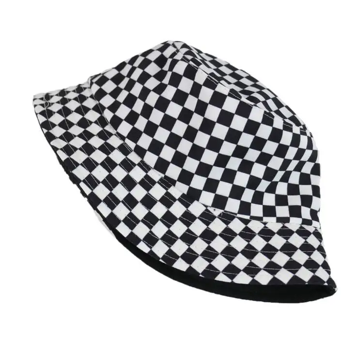 2020 New Two Side Reversible Black White Plaid Bucket Hats Fishing Caps Women Men bob hat summer fashion sun hat