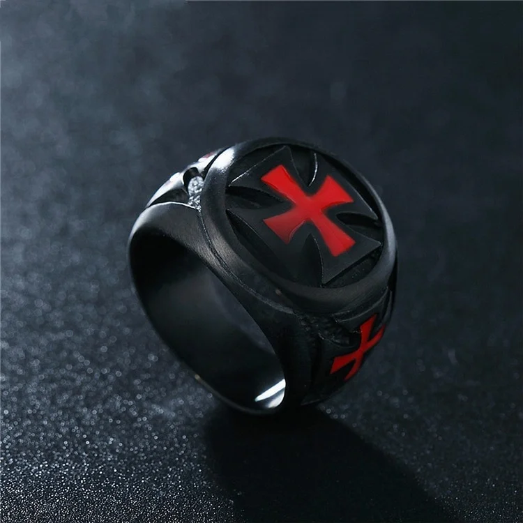 

Latest men's ring black red armor shield Knight Templar Knight Crusader ring punk jewelry ring