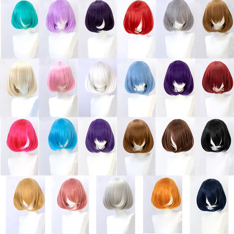 Perucas com Franja Peruca para as Mulheres Cabelo Sintético Curto Ondulado Lolita Cosplay Cor Natural Preto Marrom Branco Cinza Menina Mumupi Bob 5 Cabelo sintético curto ondulado bob perucas com