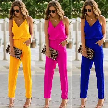 

Wide Leg Womens Jumpsuit Solid Color Ladies Summer Beach Holiday Playsuit