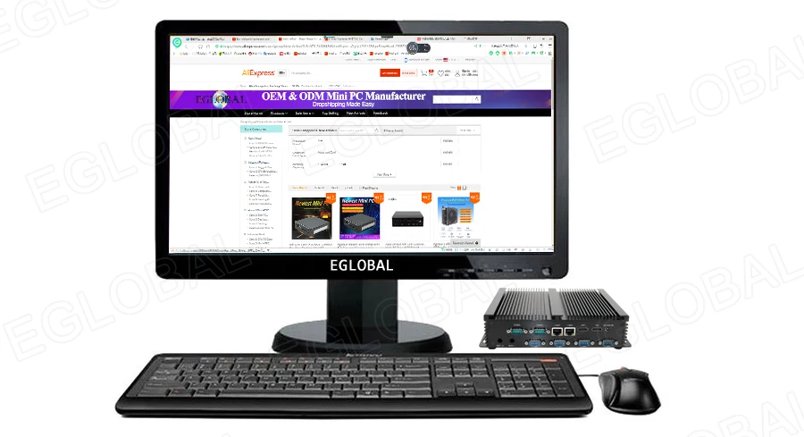 Elevate Your Workspace with Eglobal Industrial Mini PC - Intel Core i3/i5, 2 RJ45 LAN, 2 HDMI, Linux Desktop Computer, 6 RS232 COMs, 8 USB, Windows Ready Description Image.
