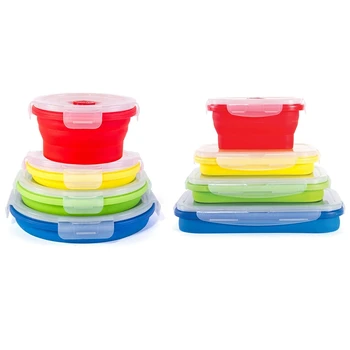 

NEW-Thin Bins Collapsible Containers-Set of 4 Silicone Food Storage Containers - BPA Free, Microwave, Dishwasher and Freezer Saf