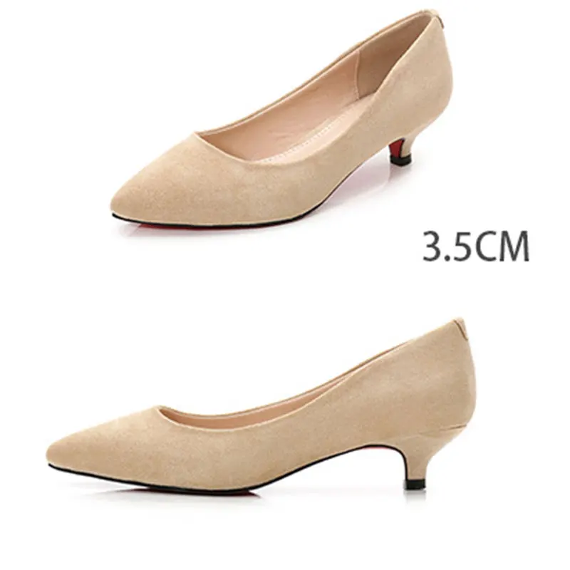WEIQIAONA/Новая женская обувь; классические удобные замшевые туфли на низком каблуке 5 см; туфли-лодочки с острым носком на низком каблуке