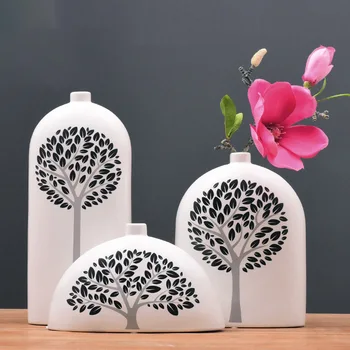 

New Product Modern Minimalist White Ceramic Vase Three-Piece Set Creative Nordic Ornaments Tv Cabinet Wine Cabinet Flower Vase