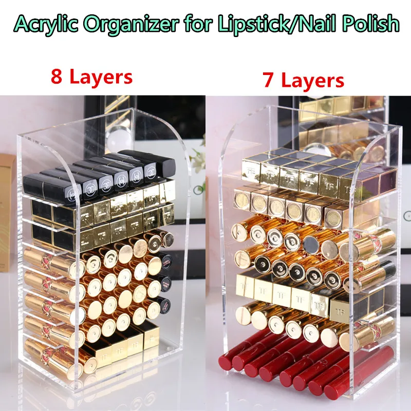 

7/8 Layers Acrylic Lipstick Organizer for Cosmetics Makeup Storage Rack Nail Polish Standing Shelf Cosmetic Case in Bathroom