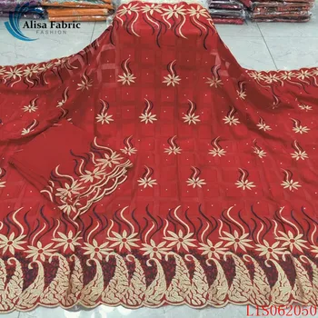 

Alisa red soft swiss voile lace african 100% cotton fabric embroidery with stones french chiffon fabrics 5 yards+2 yards/set