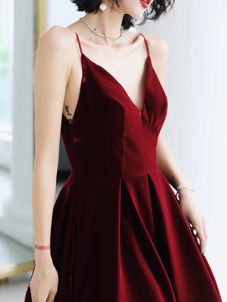 Evening Sexy Dress Women Backless Deep V Neck Wine
