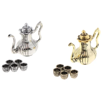 

1: 12 Dollhouse Furniture Miniature Dining Ware Toy 5Pcs Metal Tea Set Teapot Cup