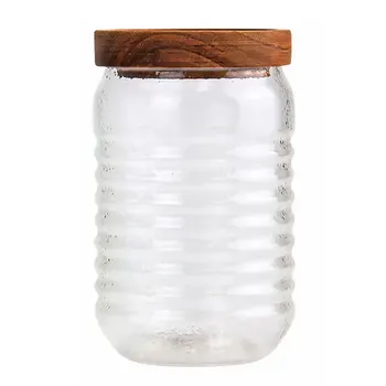 

Wooden Cover Glass Jar Thicken Grain Container Food Sealed Storage Container Tea Glass Jar Empty Storage Bottle for Kitchen