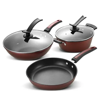 

Cookware Kitchenware Set Combination Three-piece Wok High Temperature Smoke-Free Non-stick Cookware Set Pot Household Gift