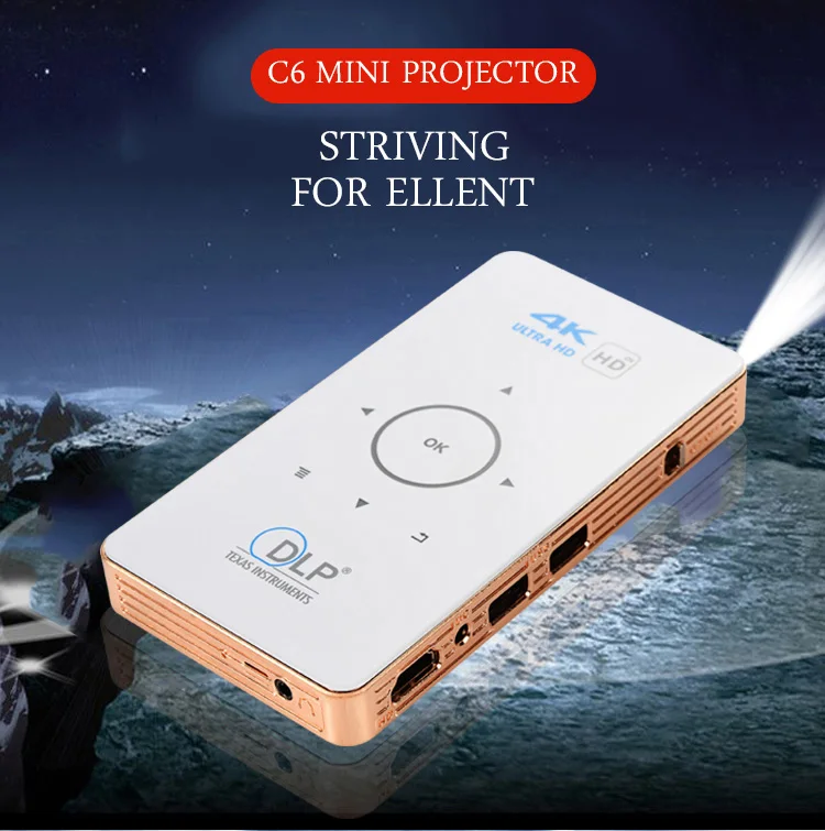 Mini projector C6 manufacture Portable mini Android 5.1 4K projector Amlogic S905 1000 lumens LED l